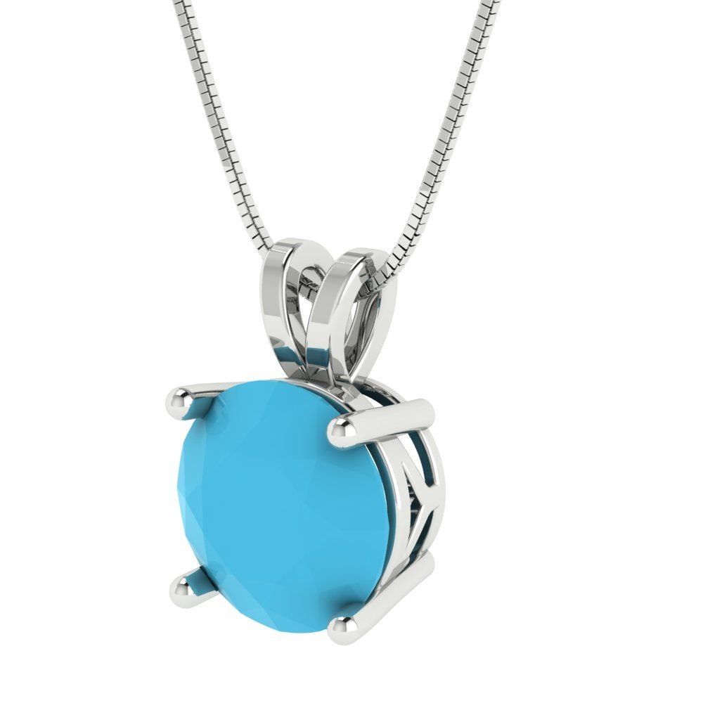3 ct Brilliant Round Cut Solitaire Designer Genuine Flawless VVS1 Simulated Turquoise 14K 18K White Gold Pendant with 16" Chain