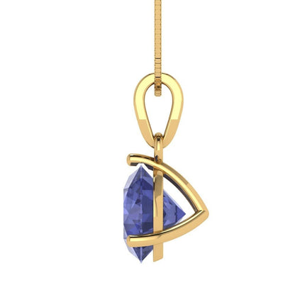2 ct Brilliant Round Cut Solitaire Designer Genuine Flawless VVS1 Simulated Tanzanite 14K 18K Yellow Gold Pendant with 16" Chain
