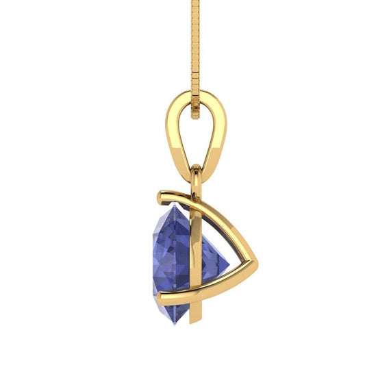 2 ct Brilliant Round Cut Solitaire Designer Genuine Flawless VVS1 Simulated Tanzanite 14K 18K Yellow Gold Pendant with 16" Chain