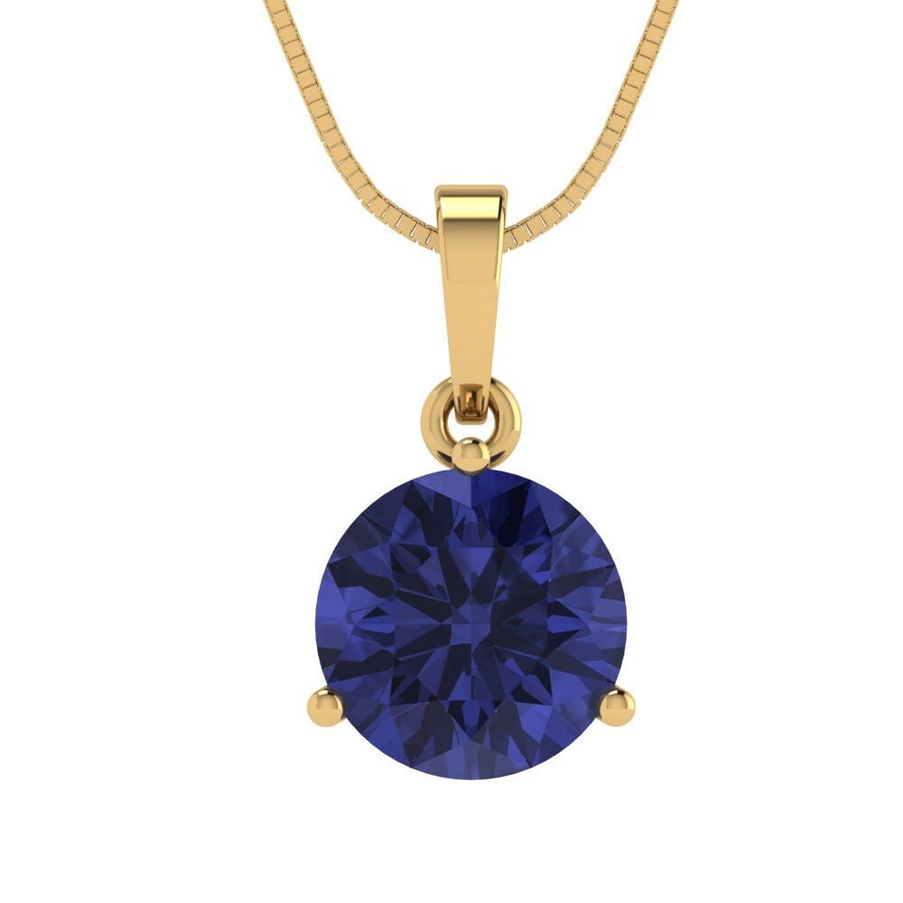 2 ct Brilliant Round Cut Solitaire Designer Genuine Flawless VVS1 Simulated Tanzanite 14K 18K Yellow Gold Pendant with 16" Chain