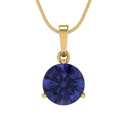 2 ct Brilliant Round Cut Solitaire Designer Genuine Flawless VVS1 Simulated Tanzanite 14K 18K Yellow Gold Pendant with 16" Chain