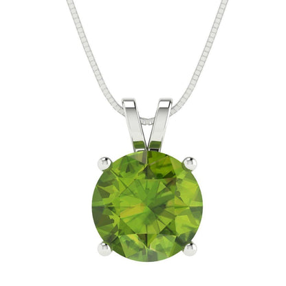 3 ct Brilliant Round Cut Solitaire Designer Genuine Flawless Natural Peridot 14K 18K  White Gold Pendant with 18" Chain
