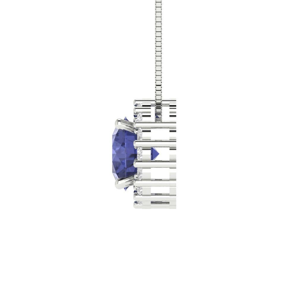 1.3 ct Brilliant Round Cut Halo Designer Genuine Flawless VVS1 Simulated Tanzanite 14K 18K White Gold Pendant with 16" Chain