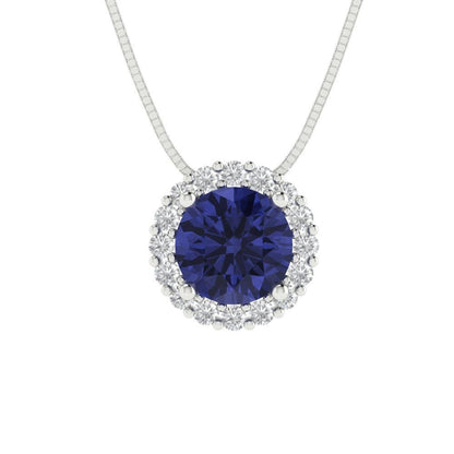 1.3 ct Brilliant Round Cut Halo Designer Genuine Flawless VVS1 Simulated Tanzanite 14K 18K White Gold Pendant with 16" Chain