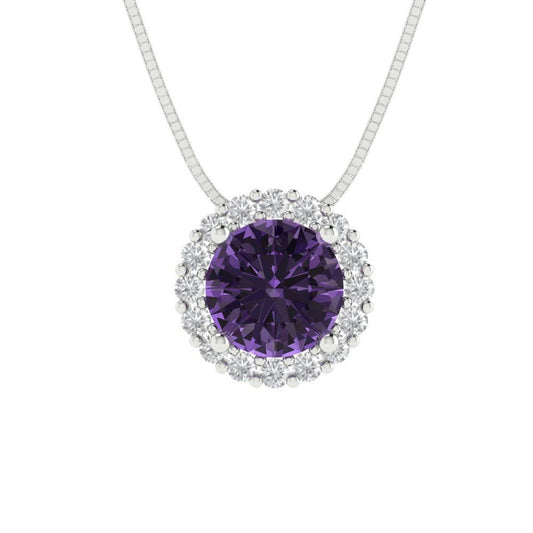 1.3 ct Brilliant Round Cut Halo Designer Genuine Flawless Simulated Alexandrite 14K 18K White Gold Pendant with 16" Chain