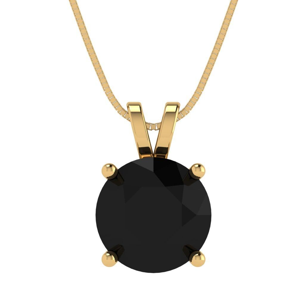 3 ct Brilliant Round Cut Solitaire Designer Genuine Flawless Natural Onyx 14K 18K Yellow Gold Pendant with 18" Chain