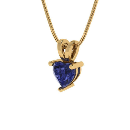 0.5 ct Brilliant Heart Cut Solitaire Designer Genuine Flawless VVS1 Simulated Tanzanite 14K 18K Yellow Gold Pendant with 16" Chain