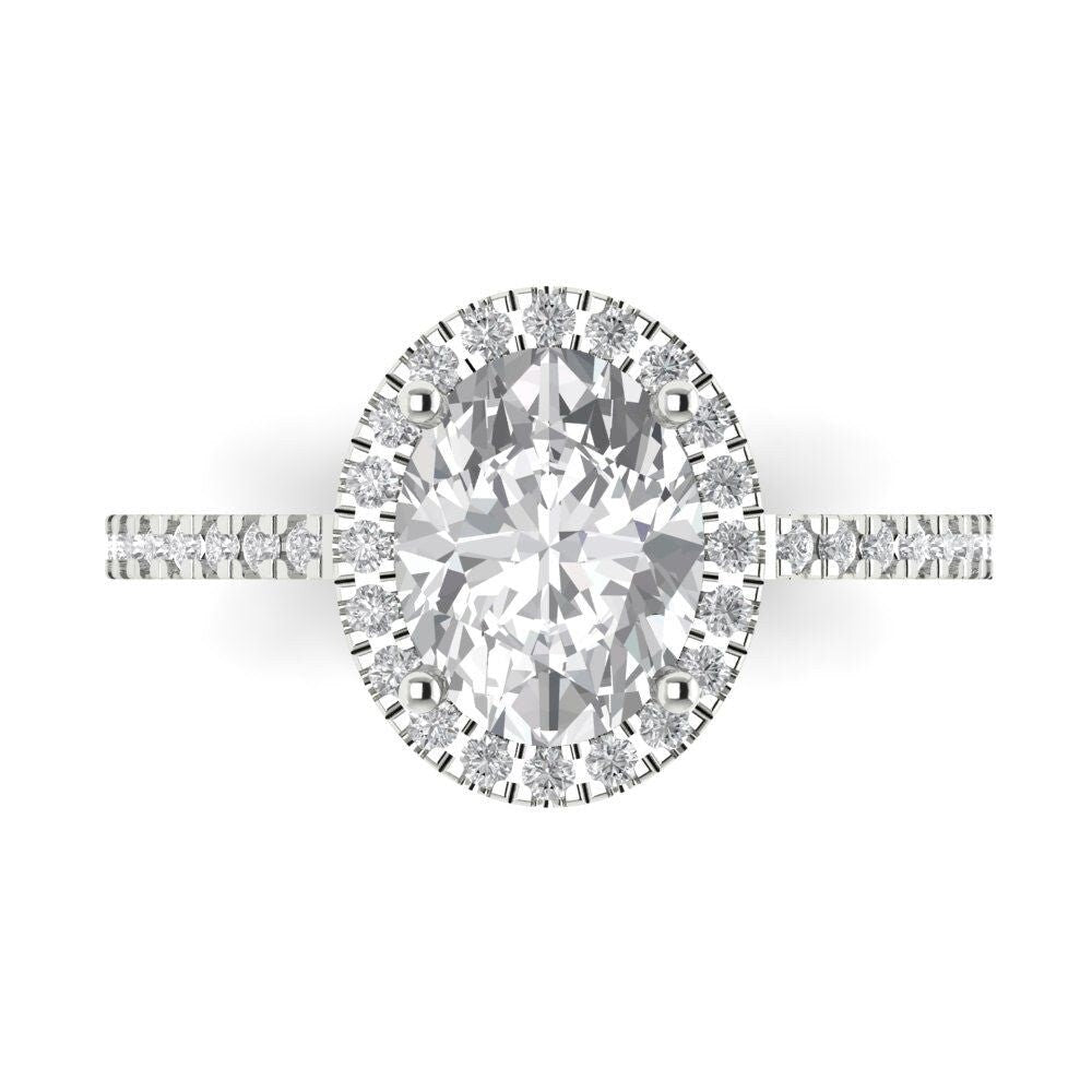 2.27 cttw Moissanite Hidden Halo Engagement Ring - Solid White Gold (VVS1, Oval Cut,9X7mm)