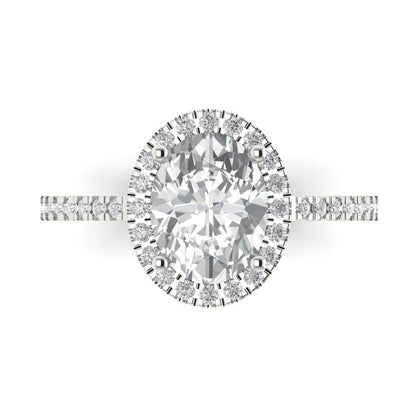 2.27 cttw Moissanite Hidden Halo Engagement Ring - Solid White Gold (VVS1, Oval Cut,9X7mm)