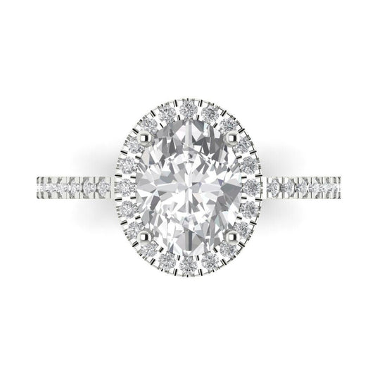 2.27 cttw Moissanite Hidden Halo Engagement Ring - Solid White Gold (VVS1, Oval Cut,9X7mm)