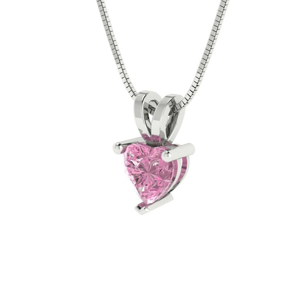 0.5 ct Brilliant Heart Cut Solitaire Designer Genuine Flawless VVS1 Pink Simulated Diamond 14K 18K White Gold Pendant with 16" Chain