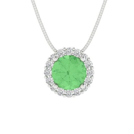 1.3 ct Brilliant Round Cut Halo Designer Genuine Flawless Green Simulated Diamond 14K 18K  White Gold Pendant with 16" Chain