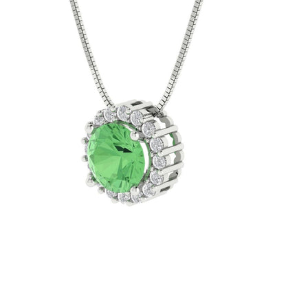 1.3 ct Brilliant Round Cut Halo Designer Genuine Flawless Green Simulated Diamond 14K 18K  White Gold Pendant with 16" Chain