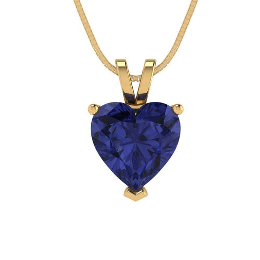 2 ct Brilliant Heart Cut Solitaire Designer Genuine Flawless VVS1 Simulated Tanzanite 14K 18K Yellow Gold Pendant with 16" Chain