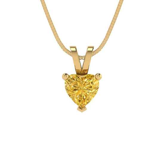 0.5 ct Brilliant Heart Cut Solitaire Designer Genuine Flawless VVS1 Yellow Simulated Diamond 14K 18K Yellow Gold Pendant with 16" Chain