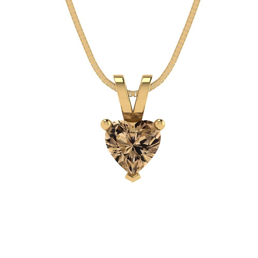 0.5 ct  Heart Cut Solitaire Designer Genuine Flawless VVS1 Champagne Simulated Diamond 14K 18K Yellow Gold Pendant with 16" Chain