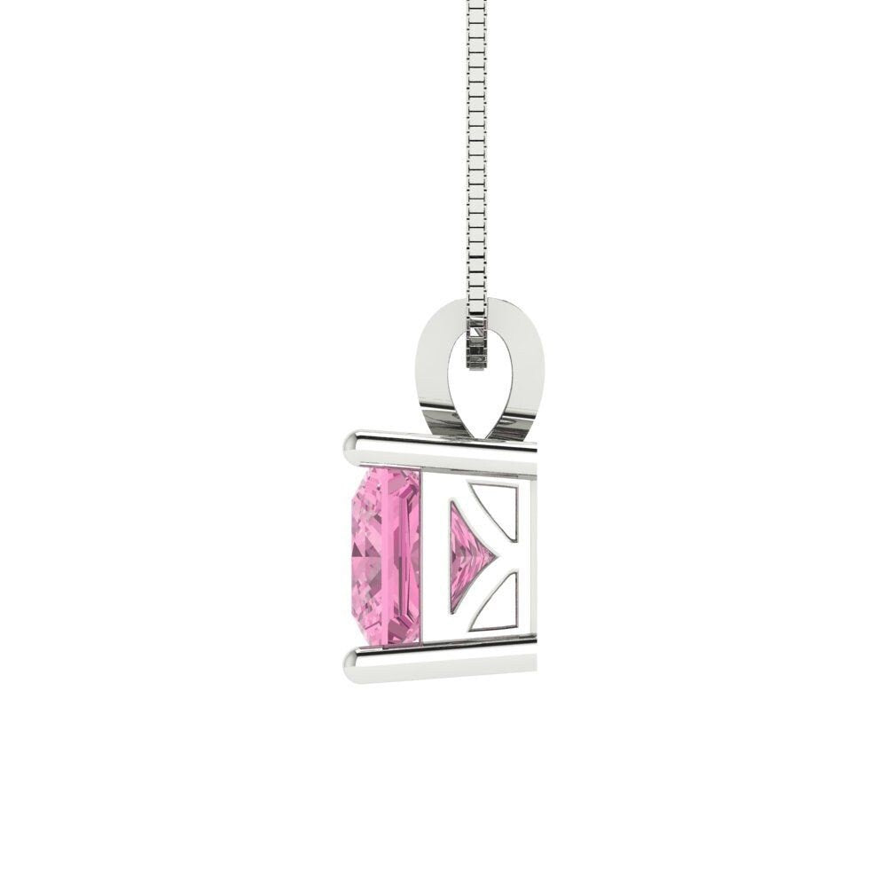 1 ct Brilliant Princess Cut Solitaire Designer Genuine Flawless VVS1 Pink Simulated Diamond 14K 18K White Gold Pendant with 16" Chain