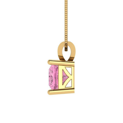 1 ct Brilliant Princess Cut Solitaire Designer Genuine Flawless VVS1 Pink Simulated Diamond 14K 18K Yellow Gold Pendant with 16" Chain