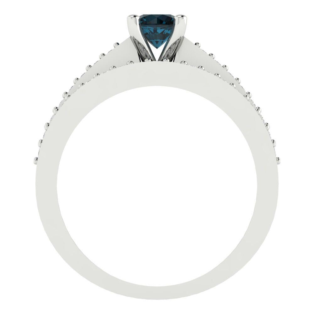0.86 cttw Round Cut Natural London Blue Topaz Bridal Set - Solid White Gold Engagement Ring & Wedding Band