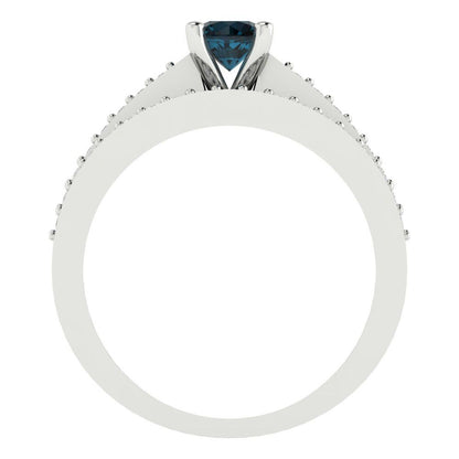 0.86 cttw Round Cut Natural London Blue Topaz Bridal Set - Solid White Gold Engagement Ring & Wedding Band