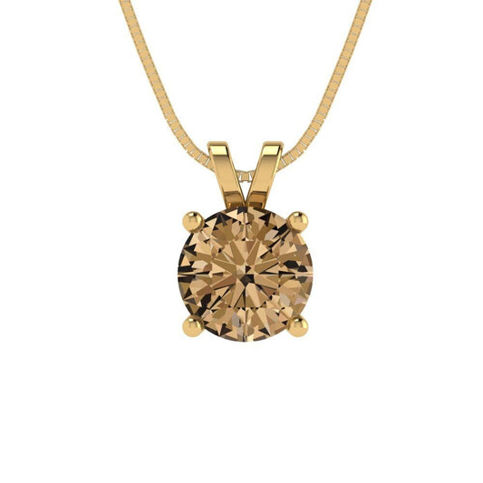 1.0 ct  Round Cut Solitaire Designer Genuine Flawless VVS1 Champagne Simulated Diamond 14K 18K Yellow Gold Pendant with 18" Chain