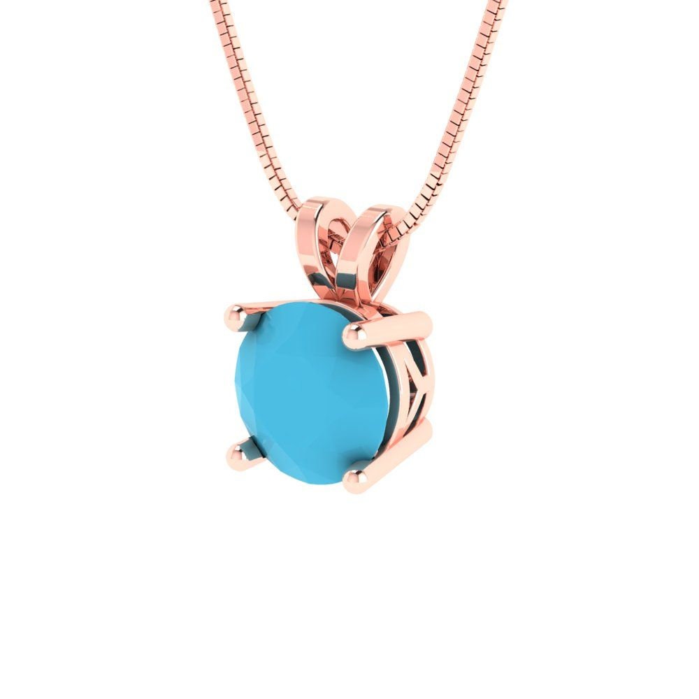 1.0 ct Brilliant Round Cut Solitaire Designer Genuine Flawless VVS1 Simulated Turquoise 14K 18K Rose Gold Pendant with 16" Chain