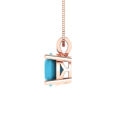 1.0 ct Brilliant Round Cut Solitaire Designer Genuine Flawless VVS1 Simulated Turquoise 14K 18K Rose Gold Pendant with 16" Chain