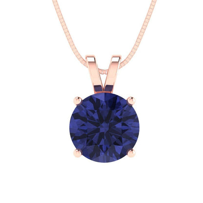 1.5 ct Brilliant Round Cut Solitaire Designer Genuine Flawless VVS1 Simulated Tanzanite 14K 18K Rose Gold Pendant with 16" Chain