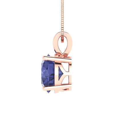 1.5 ct Brilliant Round Cut Solitaire Designer Genuine Flawless VVS1 Simulated Tanzanite 14K 18K Rose Gold Pendant with 16" Chain