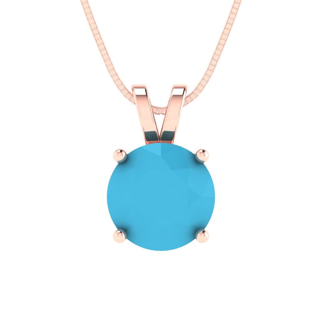 2 ct Brilliant Round Cut Solitaire Designer Genuine Flawless VVS1 Simulated Turquoise 14K 18K Rose Gold Pendant with 18" Chain