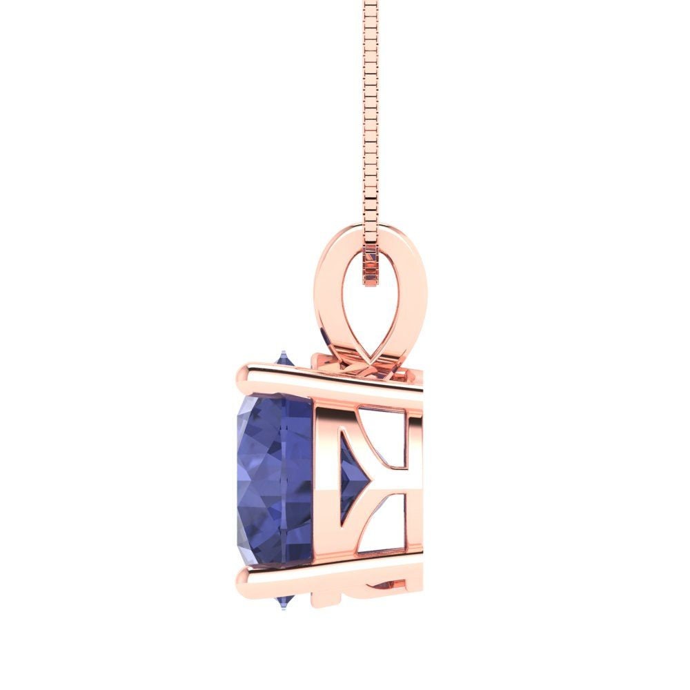3 ct Brilliant Round Cut Solitaire Designer Genuine Flawless VVS1 Simulated Tanzanite 14K 18K Rose Gold Pendant with 18" Chain