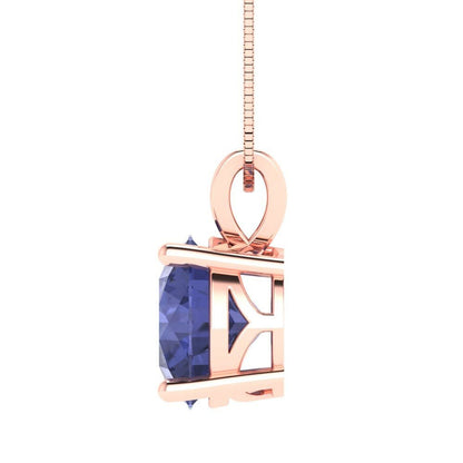 3 ct Brilliant Round Cut Solitaire Designer Genuine Flawless VVS1 Simulated Tanzanite 14K 18K Rose Gold Pendant with 18" Chain