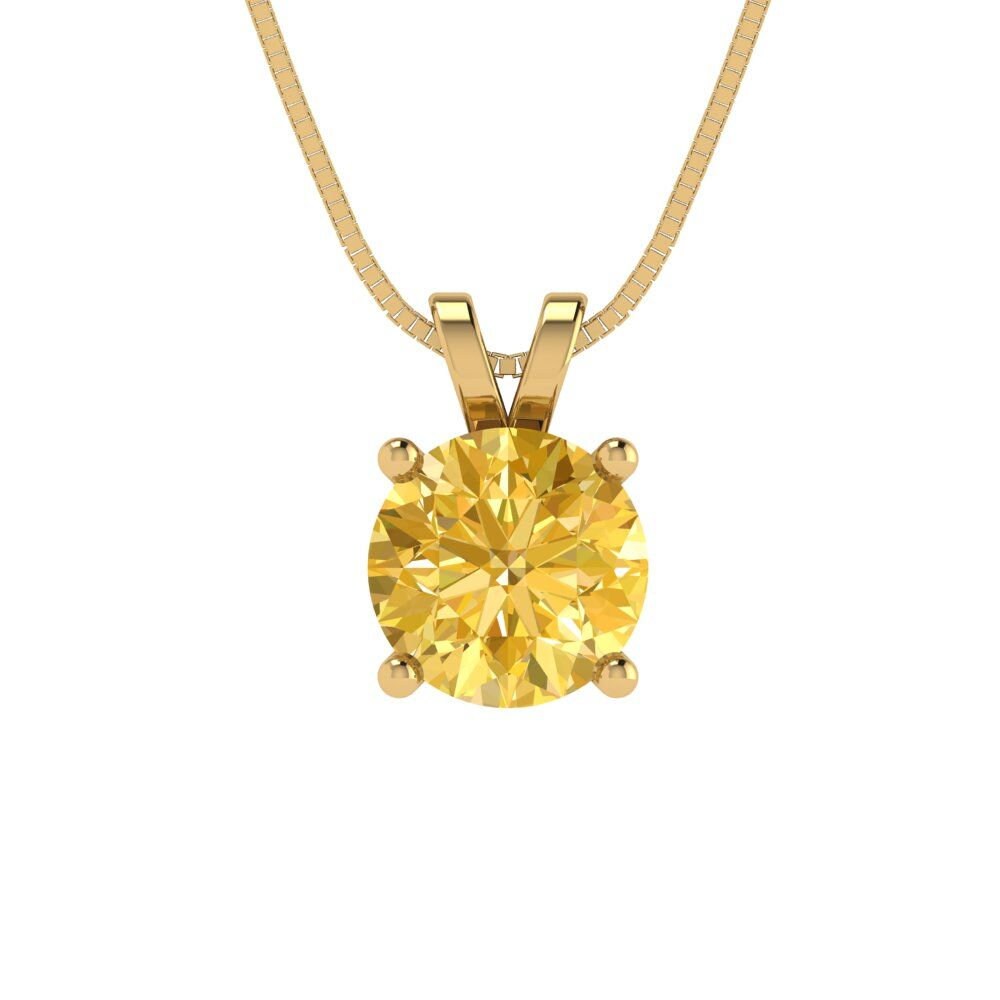 1.0 ct Brilliant Round Cut Solitaire Designer Genuine Flawless Natural Citrine 14K 18K  Yellow Gold Pendant with 16" Chain