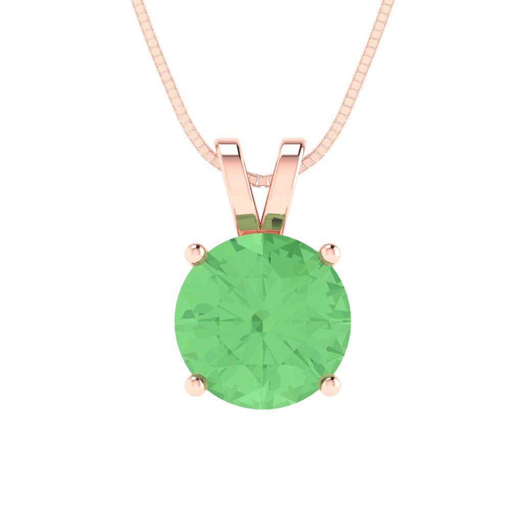 2 ct Brilliant Round Cut Solitaire Designer Genuine Flawless Green Simulated Diamond 14K 18K  Rose Gold Pendant with 18" Chain