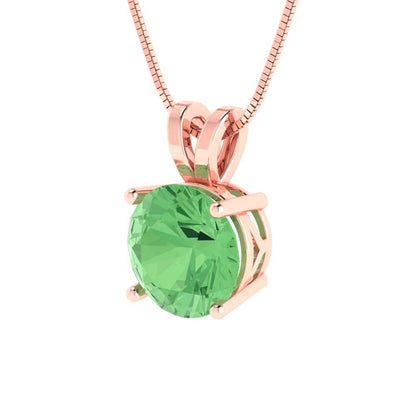2 ct Brilliant Round Cut Solitaire Designer Genuine Flawless Green Simulated Diamond 14K 18K  Rose Gold Pendant with 18" Chain