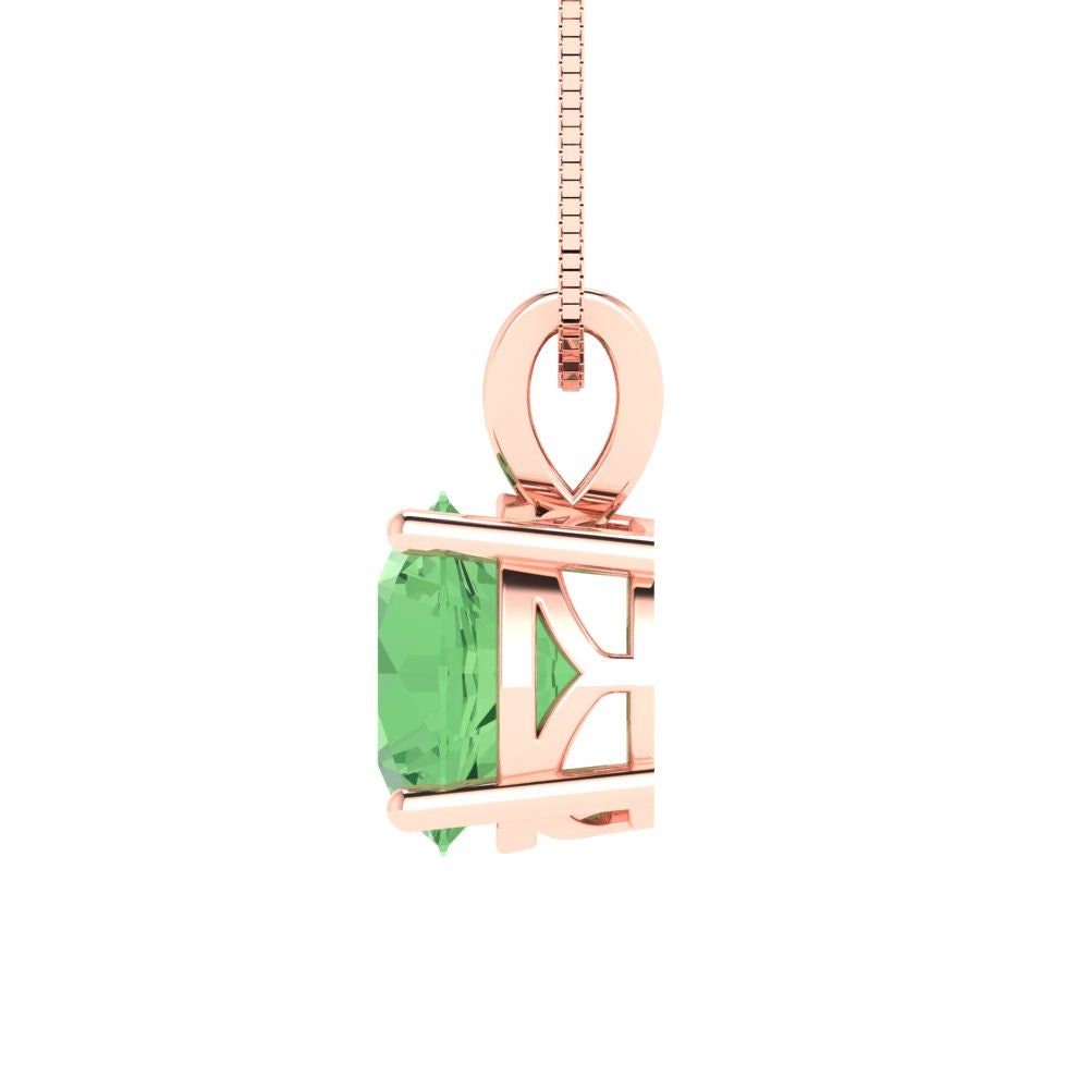 2 ct Brilliant Round Cut Solitaire Designer Genuine Flawless Green Simulated Diamond 14K 18K  Rose Gold Pendant with 18" Chain