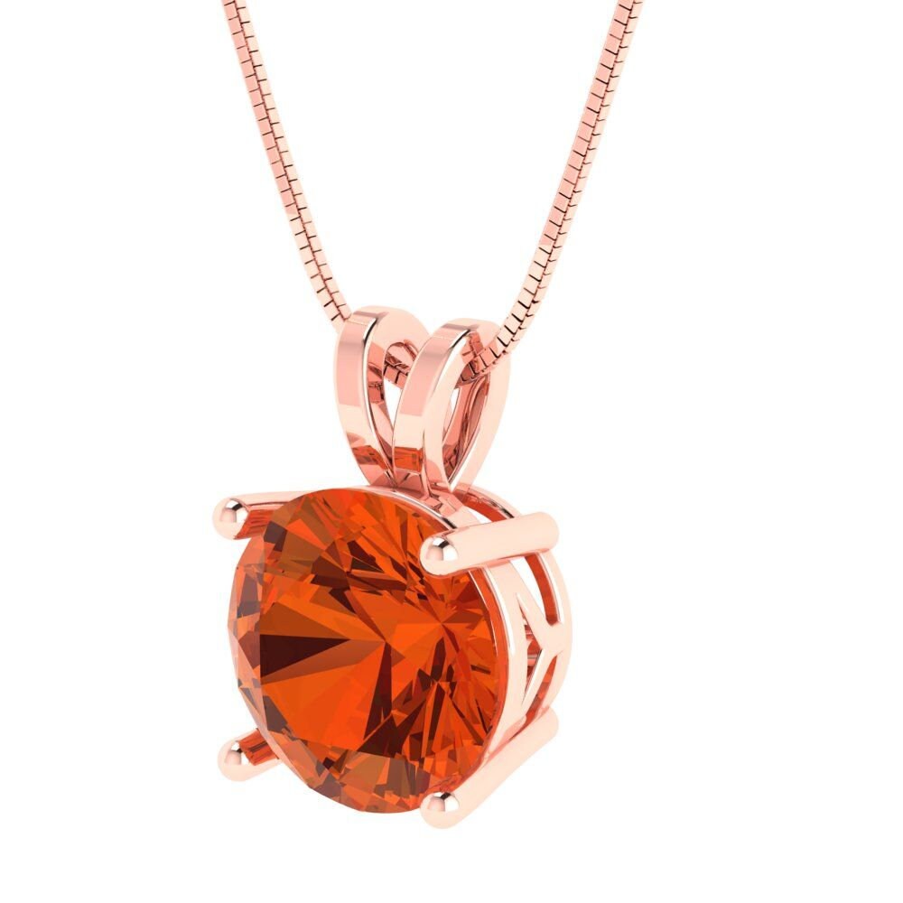 3 ct Brilliant Round Cut Solitaire Designer Genuine Flawless VVS1 Red Simulated Diamond 14K 18K Rose Gold Pendant with 16" Chain