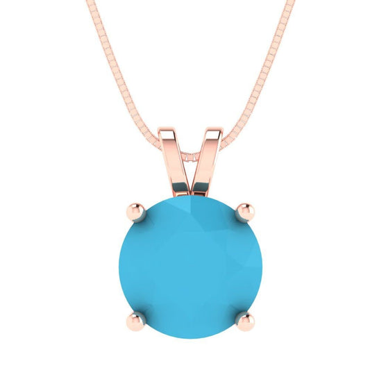 3 ct Brilliant Round Cut Solitaire Designer Genuine Flawless VVS1 Simulated Turquoise 14K 18K Rose Gold Pendant with 16" Chain