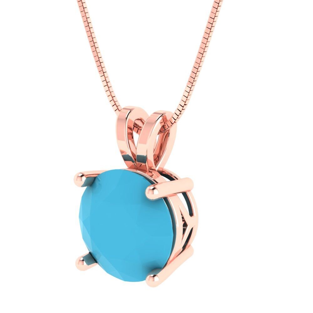 3 ct Brilliant Round Cut Solitaire Designer Genuine Flawless VVS1 Simulated Turquoise 14K 18K Rose Gold Pendant with 16" Chain