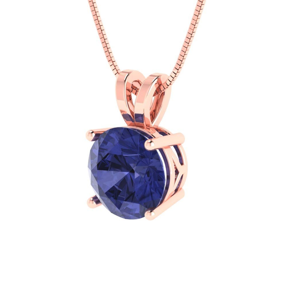 1.5 ct Brilliant Round Cut Solitaire Designer Genuine Flawless VVS1 Simulated Tanzanite 14K 18K Rose Gold Pendant with 18" Chain
