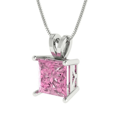2.50 ct Brilliant Princess Cut Solitaire Designer Genuine Flawless VVS1 Pink Simulated Diamond 14K 18K White Gold Pendant with 16" Chain