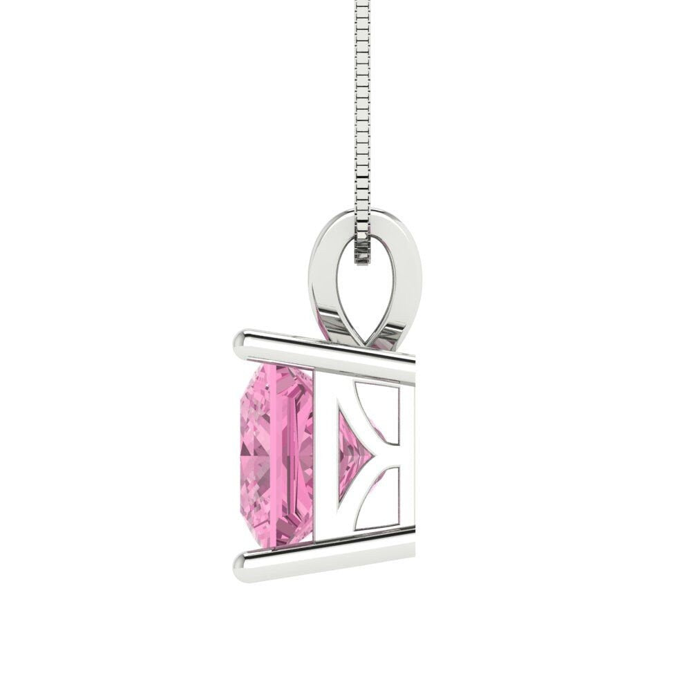 2.50 ct Brilliant Princess Cut Solitaire Designer Genuine Flawless VVS1 Pink Simulated Diamond 14K 18K White Gold Pendant with 16" Chain