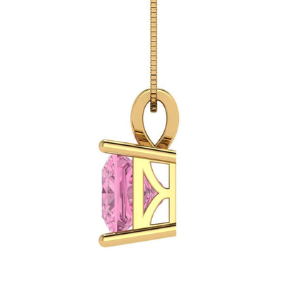 2.50 ct Brilliant Princess Cut Solitaire Designer Genuine Flawless VVS1 Pink Simulated Diamond 14K 18K Yellow Gold Pendant with 16" Chain