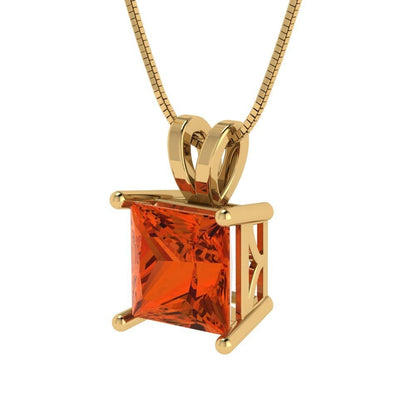 2.50 ct Brilliant Princess Cut Solitaire Designer Genuine Flawless VVS1 Red Simulated Diamond 14K 18K Yellow Gold Pendant with 16" Chain