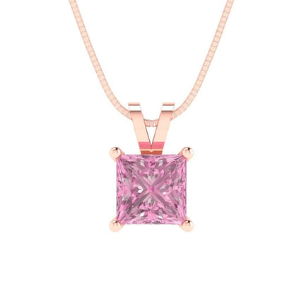 1.50 ct Brilliant Princess Cut Solitaire Designer Genuine Flawless VVS1 Pink Simulated Diamond 14K 18K Rose Gold Pendant with 18" Chain