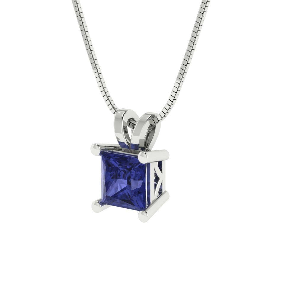 0.50 ct Brilliant Princess Cut Solitaire Designer Genuine Flawless VVS1 Simulated Tanzanite 14K 18K White Gold Pendant with 18" Chain