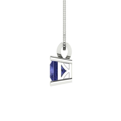 0.50 ct Brilliant Princess Cut Solitaire Designer Genuine Flawless VVS1 Simulated Tanzanite 14K 18K White Gold Pendant with 18" Chain