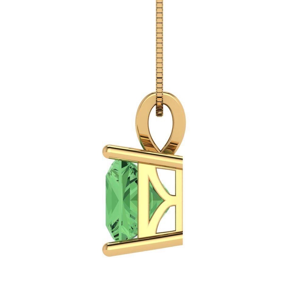 2.50 ct Brilliant Princess Cut Solitaire Designer Genuine Flawless Green Simulated Diamond 14K 18K  Yellow Gold Pendant with 16" Chain