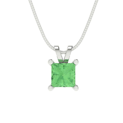 0.50 ct Brilliant Princess Cut Solitaire Designer Genuine Flawless Green Simulated Diamond 14K 18K  White Gold Pendant with 18" Chain