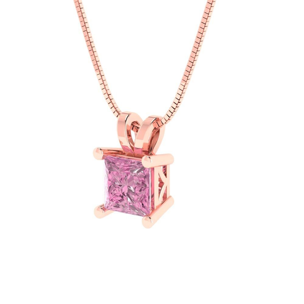 0.50 ct Brilliant Princess Cut Solitaire Designer Genuine Flawless VVS1 Pink Simulated Diamond 14K 18K Rose Gold Pendant with 16" Chain